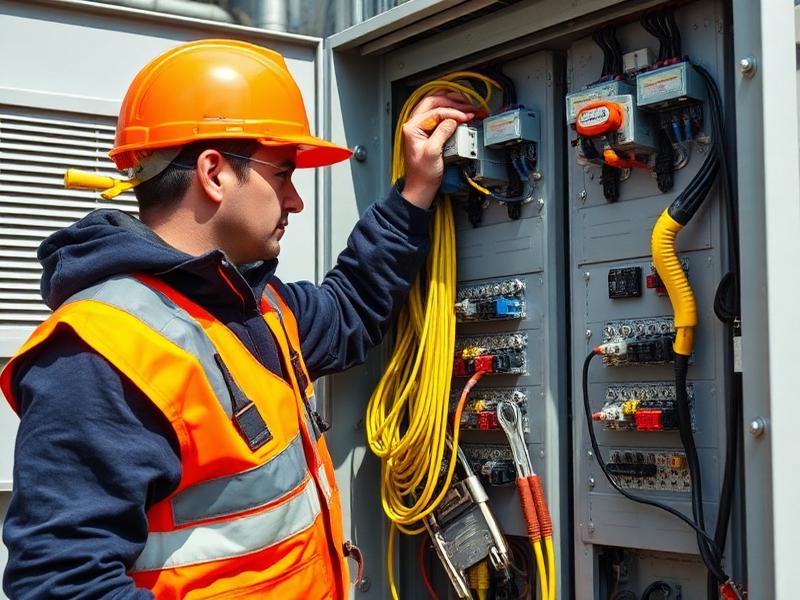 Elektriker bei der Arbeit an einem Verteilerkasten