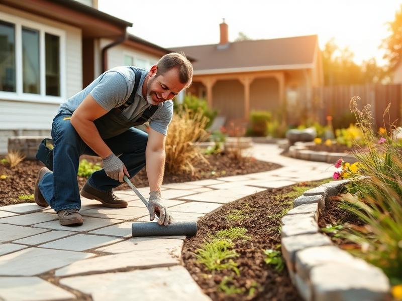 Gärtner bei der Anlage einer Gartenfläche